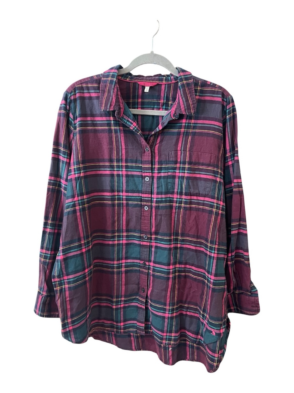 Joules Plaid Shirt in Burgundy, Teal and Pink